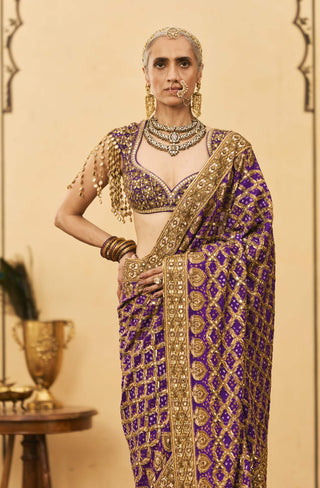 Purple ombre festive georgette sari set