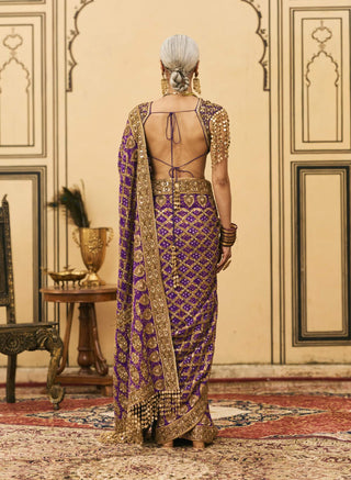 Purple ombre festive georgette sari set