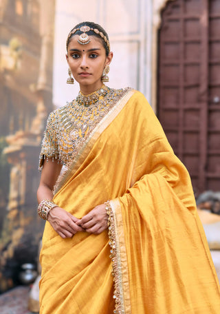 Yellow rajrekha sari and blouse