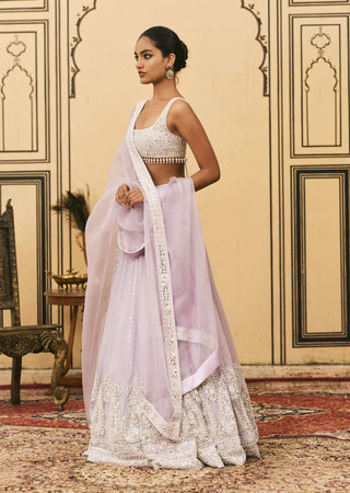 Lilac pastel draped organza lehenga set
