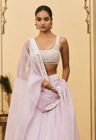 Lilac pastel draped organza lehenga set