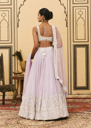 Lilac pastel draped organza lehenga set