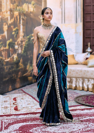 Teal and blue arghya sari and corset