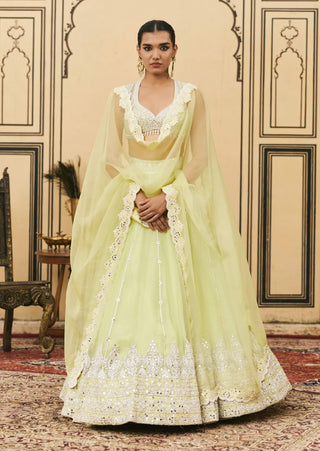 Mint green draped organza lehenga set