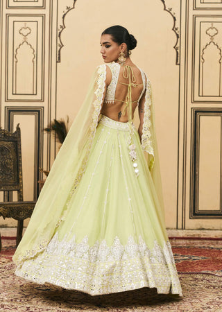 Mint green draped organza lehenga set
