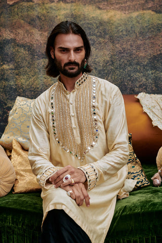 Zora Beige Kurta Set by Itrh Men available on Indiaspopup.com