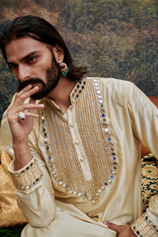 Zora Beige Kurta Set by Itrh Men available on Indiaspopup.com