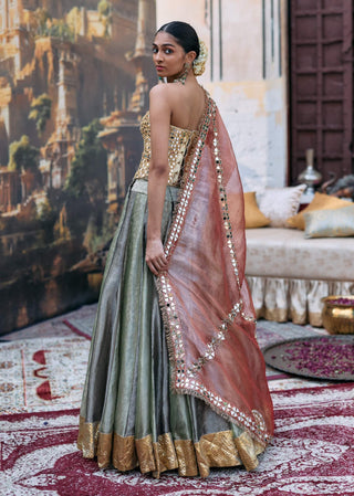 Green and black harini lehenga and corset set