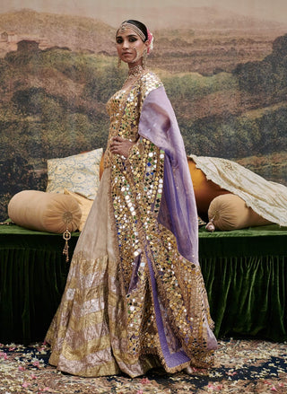 Nagma Gold Lehenga Set by Itrh available on Indiaspopup.com