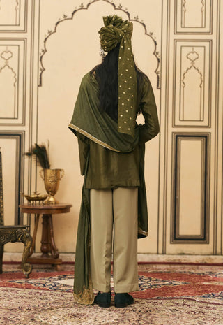 Olive green zardozi chanderi kurta set