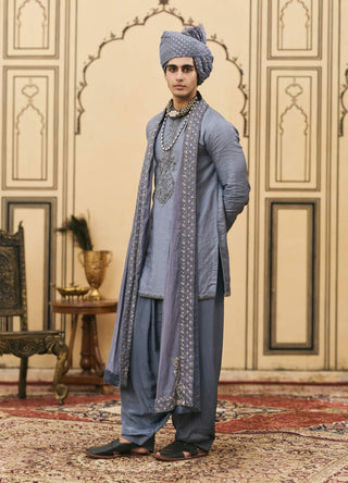 Pewter gray muted tussar kurta set