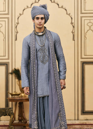 Pewter gray muted tussar kurta set