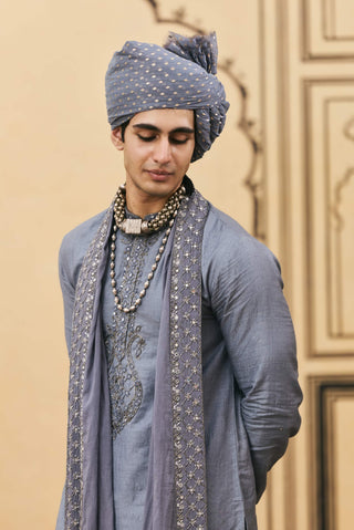 Pewter gray muted tussar kurta set