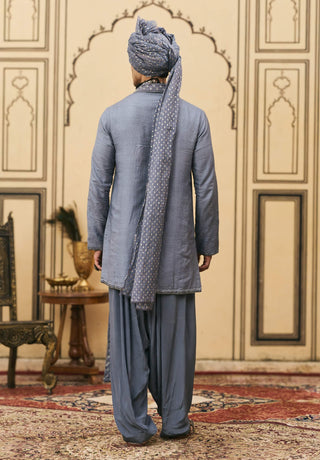 Pewter gray muted tussar kurta set