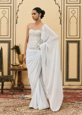 Powder blue threadwork organza sari set