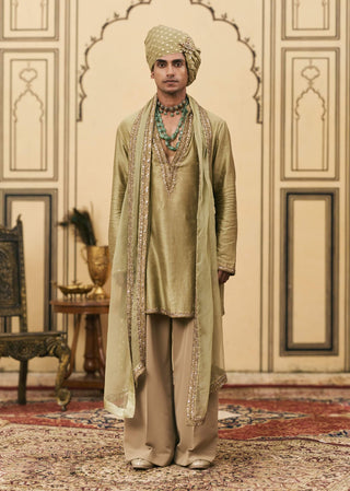 Light olive embroidered chanderi kurta set