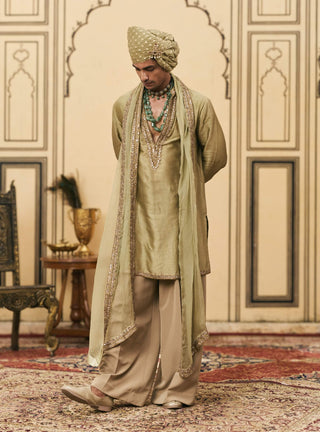 Light olive embroidered chanderi kurta set