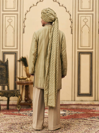 Light olive embroidered chanderi kurta set