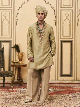 Light olive embroidered chanderi kurta set