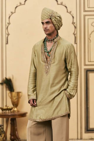 Light olive embroidered chanderi kurta set