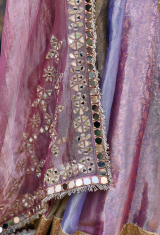 Pink and lilac corset and lehenga set