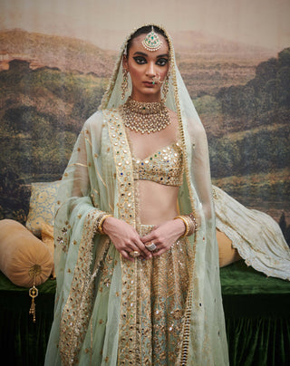 Noor Jahan Mint Green Lehenga Set by Itrh available on Indiaspopup.com