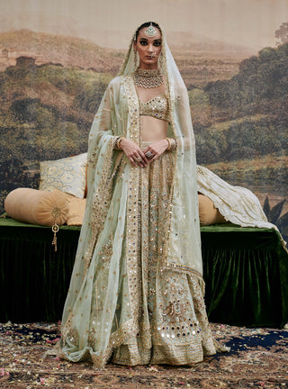 Noor Jahan Mint Green Lehenga Set by Itrh available on Indiaspopup.com