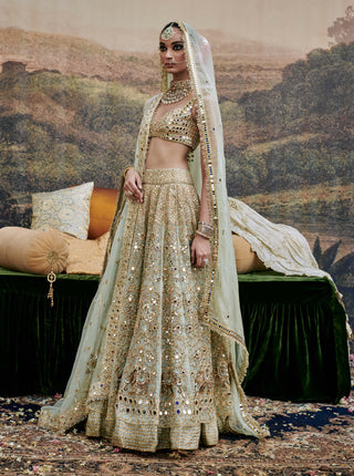 Noor Jahan Mint Green Lehenga Set by Itrh available on Indiaspopup.com