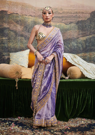 Krishna Leela Purple Sari And Blouse by Itrh available on Indiaspopup.com