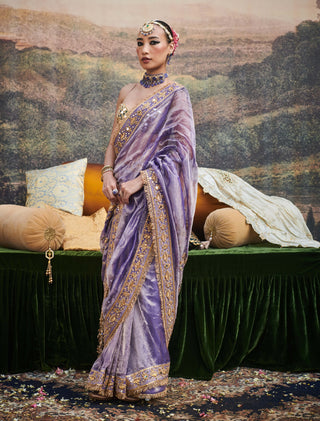 Krishna Leela Purple Sari And Blouse by Itrh available on Indiaspopup.com