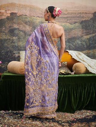 Krishna Leela Purple Sari And Blouse by Itrh available on Indiaspopup.com