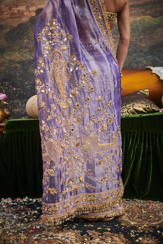 Krishna Leela Purple Sari And Blouse by Itrh available on Indiaspopup.com