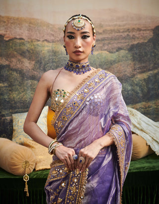 Krishna Leela Purple Sari And Blouse by Itrh available on Indiaspopup.com