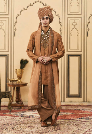 Mustard brown tussar ambi motif kurta set