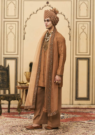 Mustard brown tussar ambi motif kurta set