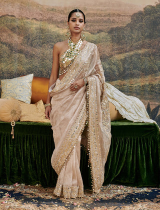 Gaja Kavya Ivory Sari And Blouse by Itrh available on Indiaspopup.com