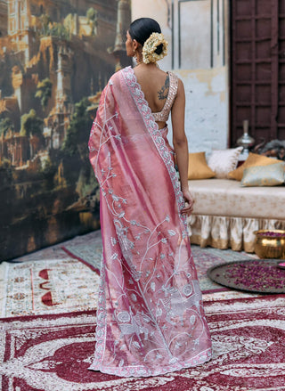 Pink krishna shveta sari and blouse