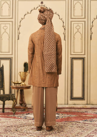 Mustard brown tussar ambi motif kurta set