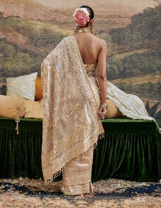 Gaja Kavya Ivory Sari And Blouse by Itrh available on Indiaspopup.com