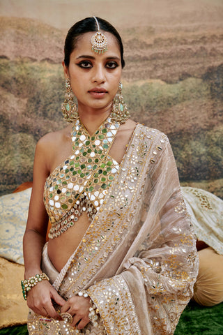 Gaja Kavya Ivory Sari And Blouse by Itrh available on Indiaspopup.com