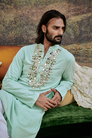 Aasmani Blue Kurta Set by Itrh Men available on Indiaspopup.com