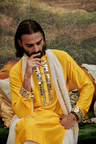 Khayalat-E Yellow Kurta Set by Itrh Men available on Indiaspopup.com