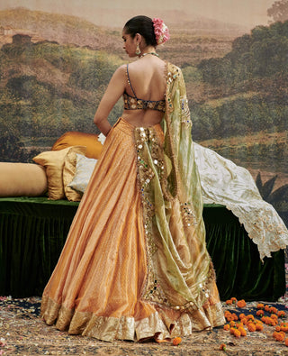 Ina Sheesh Orange Lehenga Set by Itrh available on Indiaspopup.com