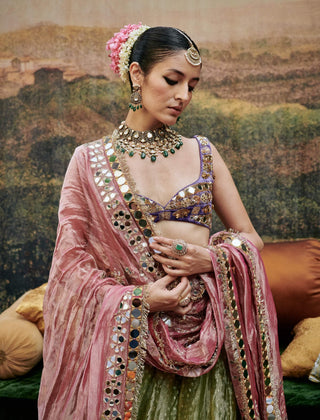 Azal Sheesh Green Lehenga Set by Itrh available on Indiaspopup.com