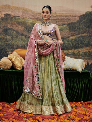 Azal Sheesh Green Lehenga Set by Itrh available on Indiaspopup.com