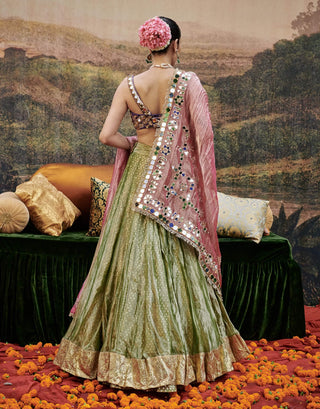 Azal Sheesh Green Lehenga Set by Itrh available on Indiaspopup.com