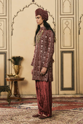 Maroon brocade velvet kurta set