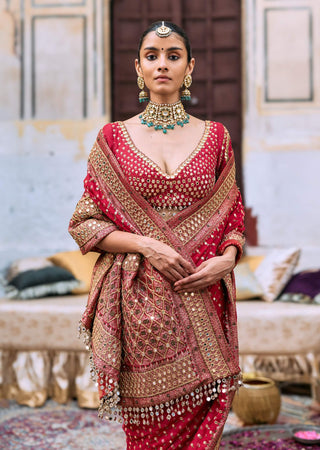 Red kumkum sari and blouse