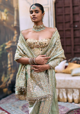 Green harshita sari and corset