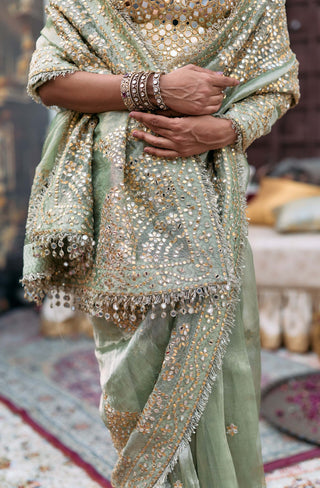 Green harshita sari and corset